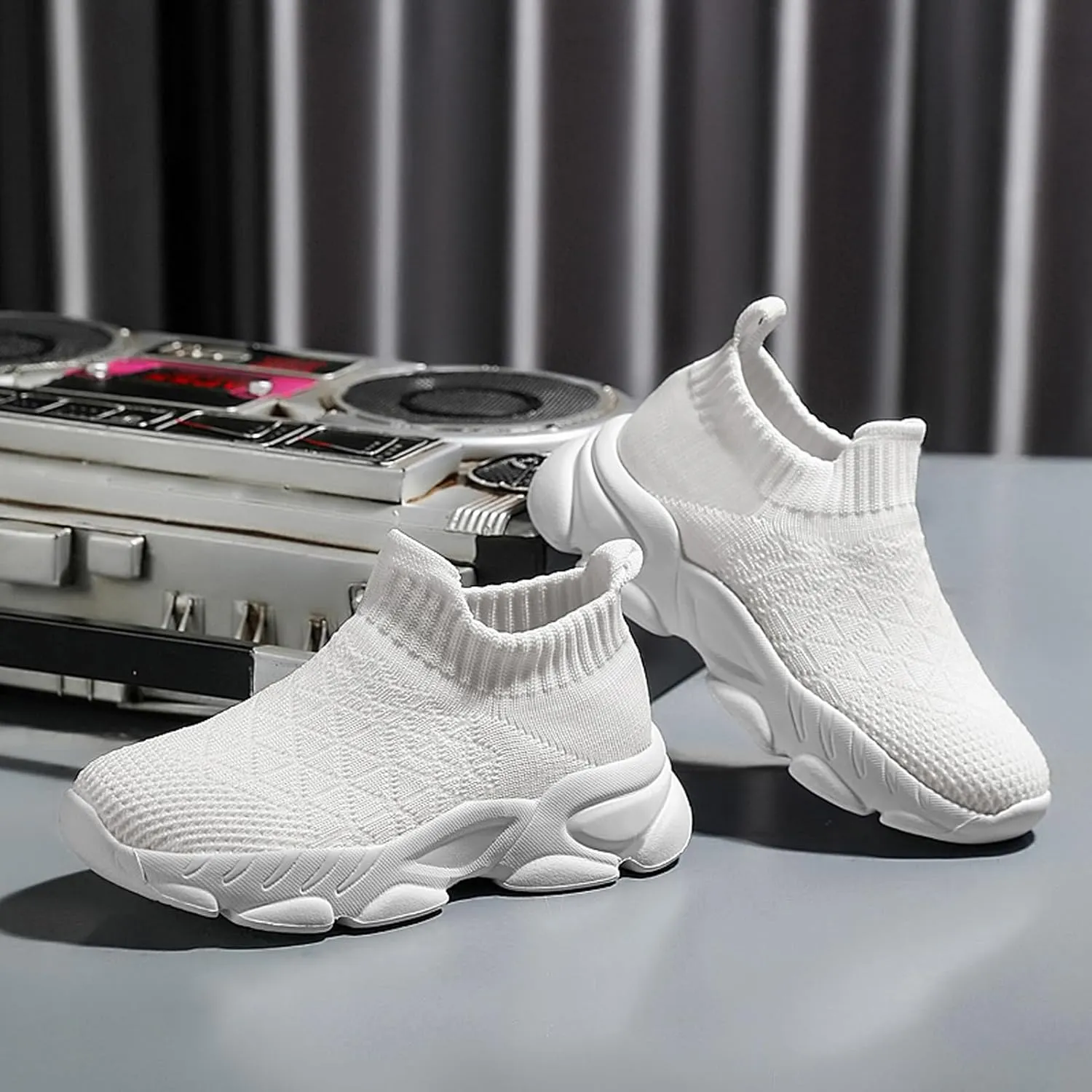 CERYTHRINA Kids Slip On Running Tennis Shoes Breathable Mesh Athletic High Top Casual Sports Walking Shoes Toddler/Little Kids/Big Kids