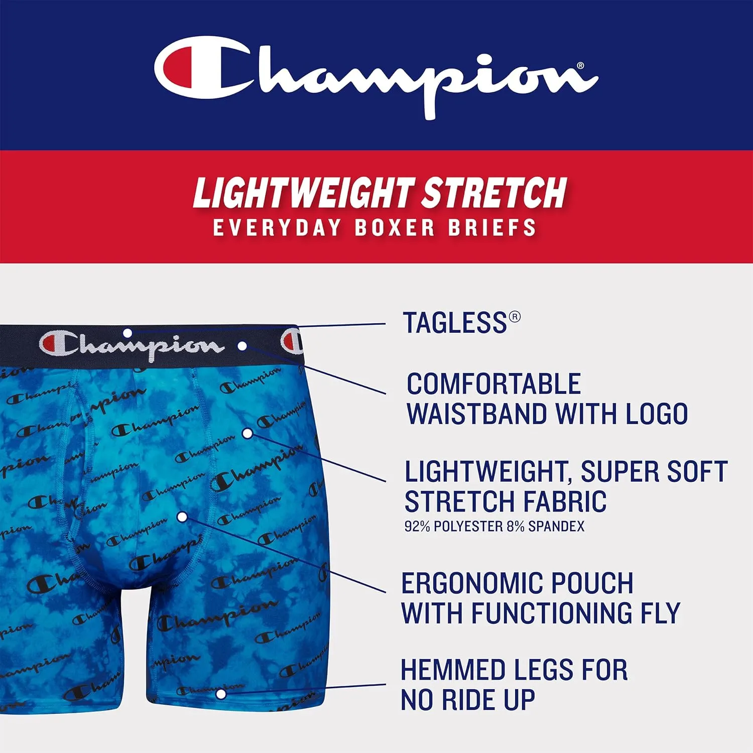 Champion Men's Underwear Boxer Briefs, Total Support Pouch, Assorted 3-Pack