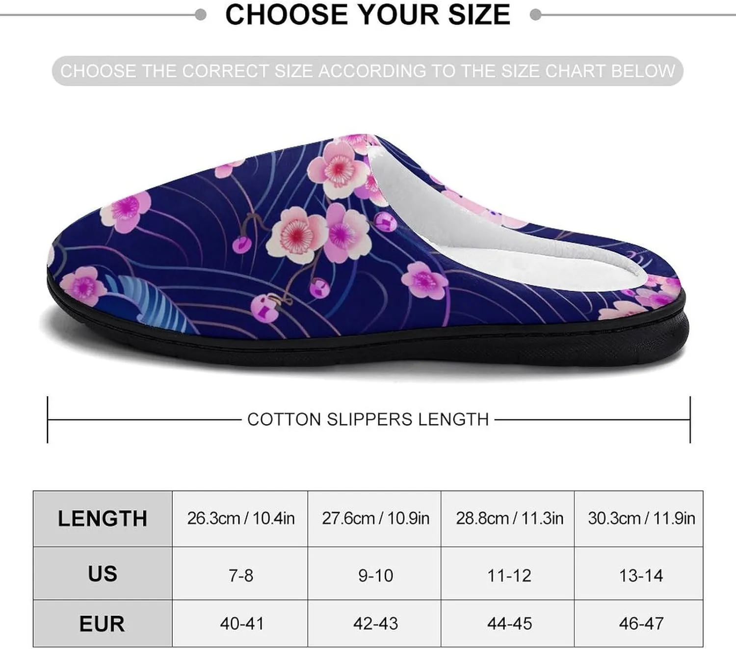Cherry Blossoms Japanese Waves Casual Mens Slippers Warm Soft Comfy Slip On House Shoes Indoor Outdoor