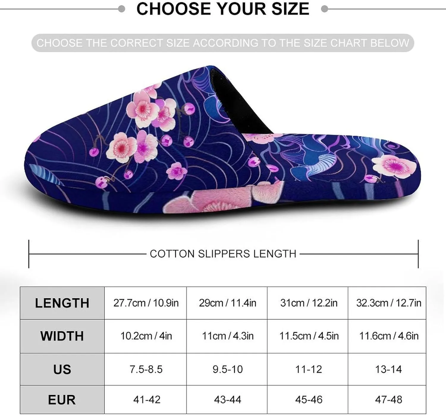 Cherry Blossoms Japanese Waves Warm Mens Slippers Winter Slip On Breathable Lightweight House Shoes Washable Indoor