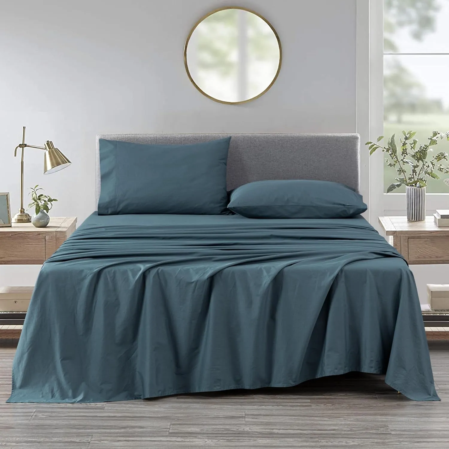 Chezmoi Collection Solid China Blue 250TC 100% Cotton Twill Bed Sheet Set King Size, 4-Piece Luxury Soft Breathable Smooth 16-Inches Deep Pocket Sheets and Pillowcases Set