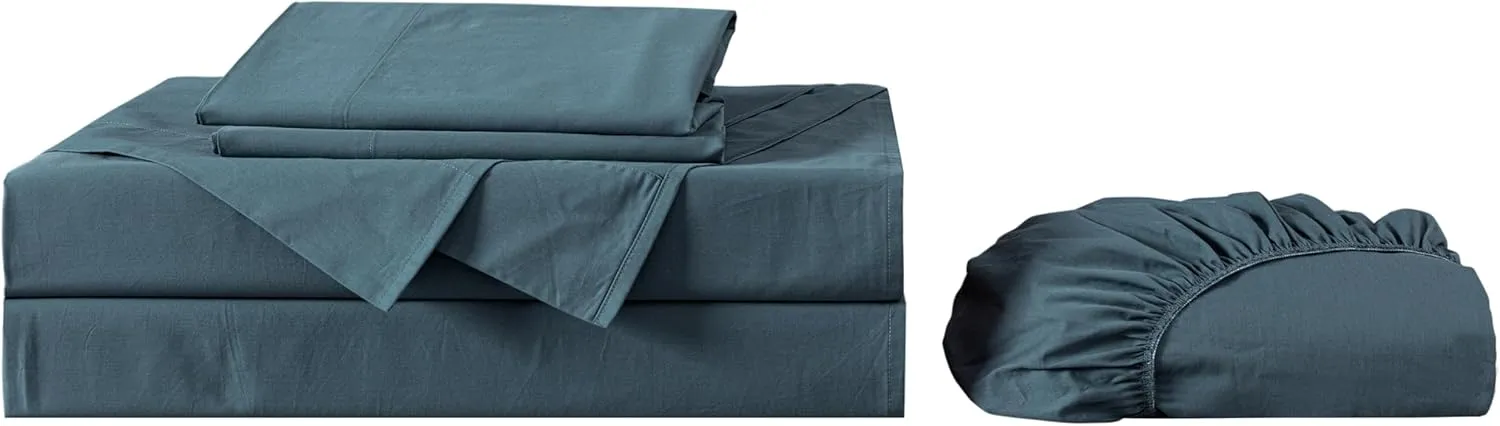 Chezmoi Collection Solid China Blue 250TC 100% Cotton Twill Bed Sheet Set King Size, 4-Piece Luxury Soft Breathable Smooth 16-Inches Deep Pocket Sheets and Pillowcases Set