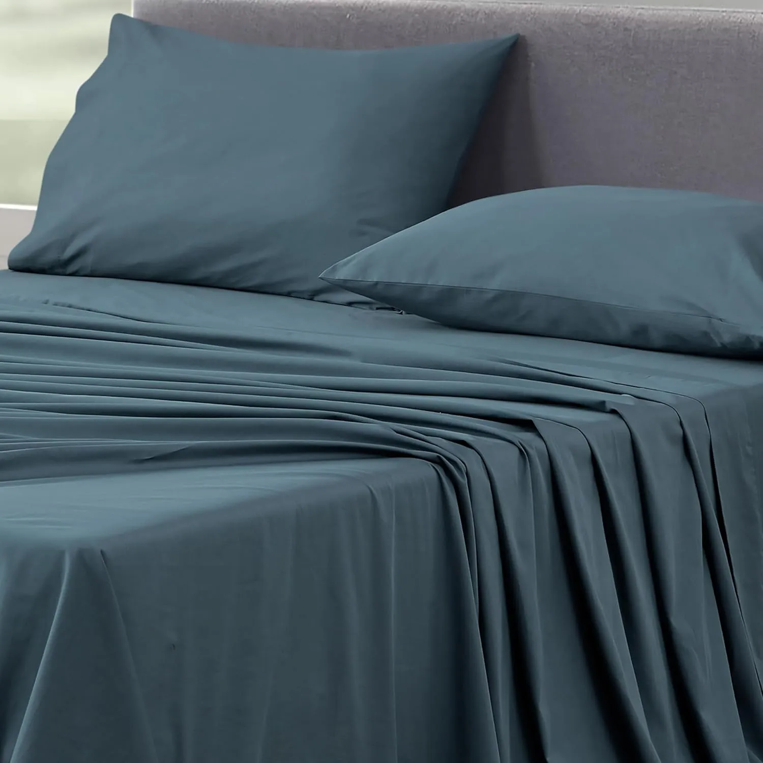 Chezmoi Collection Solid China Blue 250TC 100% Cotton Twill Bed Sheet Set King Size, 4-Piece Luxury Soft Breathable Smooth 16-Inches Deep Pocket Sheets and Pillowcases Set