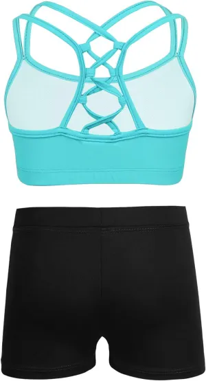 CHICTRY Kids' Girls' 2 Piece Activewear Set Strappy Sport Bra and Booty Short for Dancing Tumbling Athletic Gymnastics