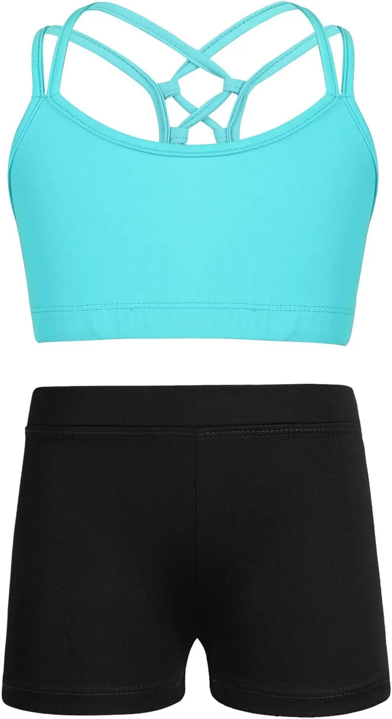 CHICTRY Kids' Girls' 2 Piece Activewear Set Strappy Sport Bra and Booty Short for Dancing Tumbling Athletic Gymnastics