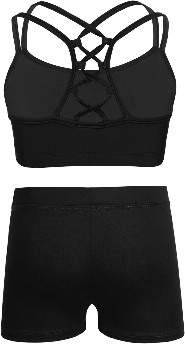 CHICTRY Kids' Girls' 2 Piece Activewear Set Strappy Sport Bra and Booty Short for Dancing Tumbling Athletic Gymnastics