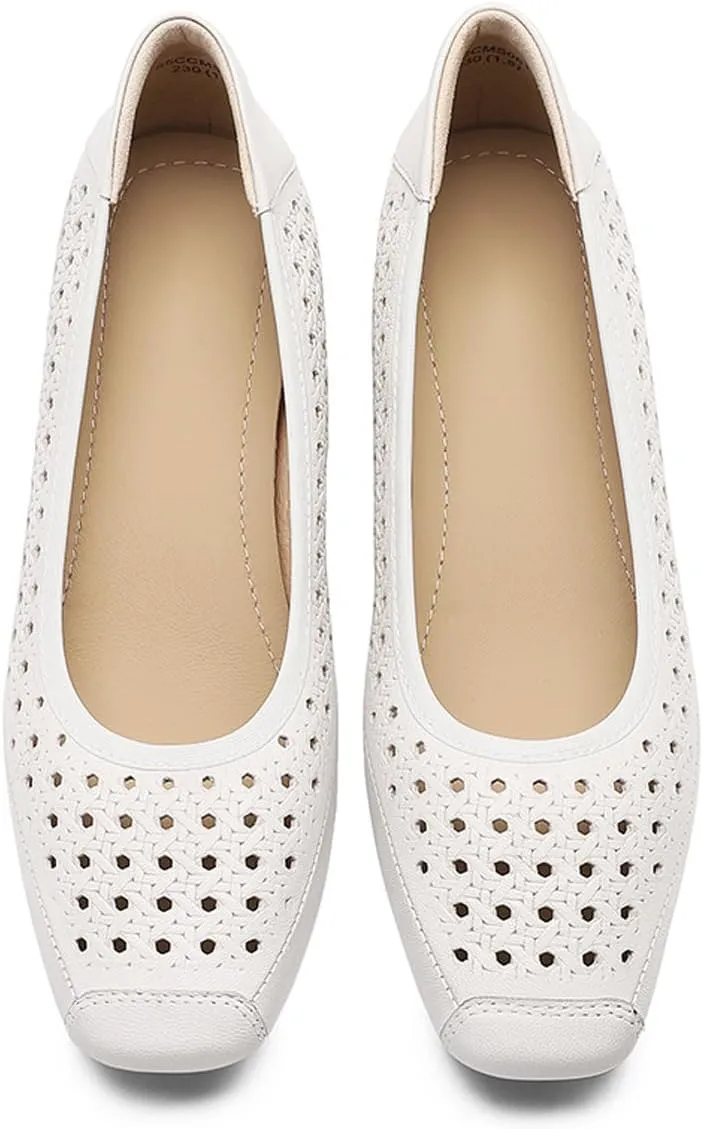 Chunky Block Low Heels for Women Square Closed Toe Comfortable Woven Slip on Casual Ballet Heels Pumps