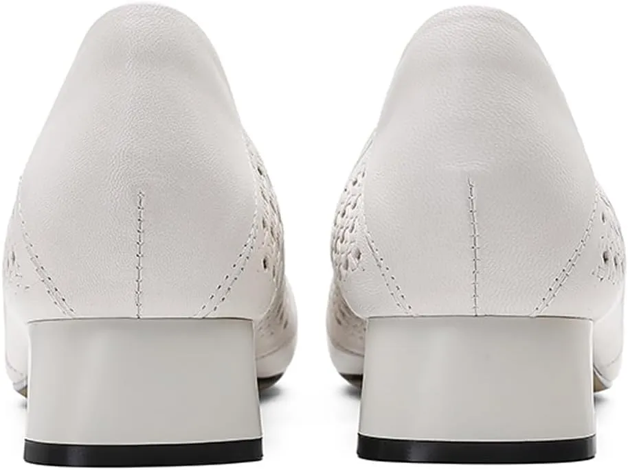 Chunky Block Low Heels for Women Square Closed Toe Comfortable Woven Slip on Casual Ballet Heels Pumps