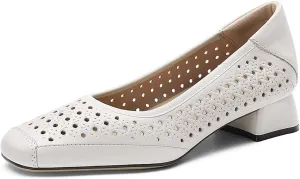 Chunky Block Low Heels for Women Square Closed Toe Comfortable Woven Slip on Casual Ballet Heels Pumps