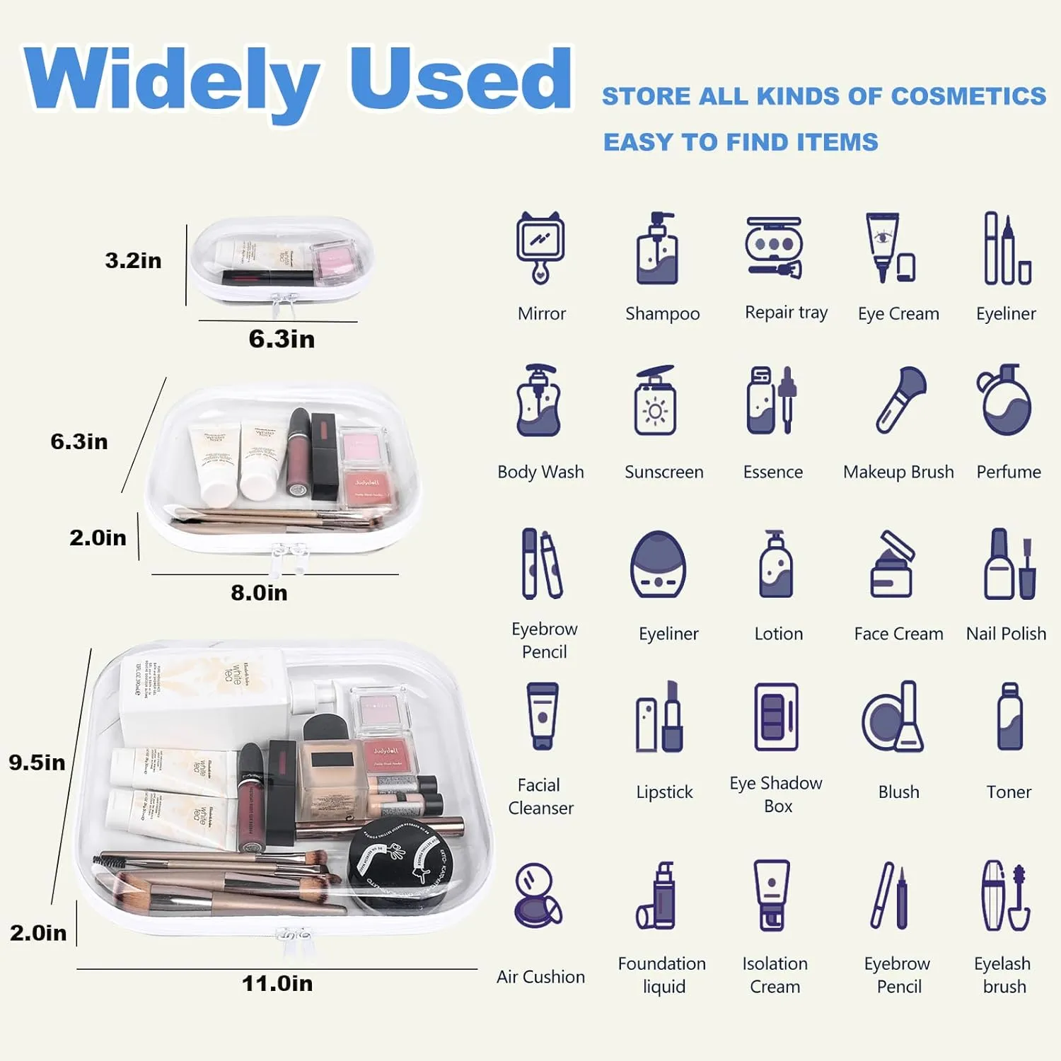 Clear Hard Plastic Zipper Case,Transparent Double Zippers Hard Pouch with 3pcs,Portable Travel Organizer Bin for Toy Storage