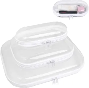 Clear Hard Plastic Zipper Case,Transparent Double Zippers Hard Pouch with 3pcs,Portable Travel Organizer Bin for Toy Storage