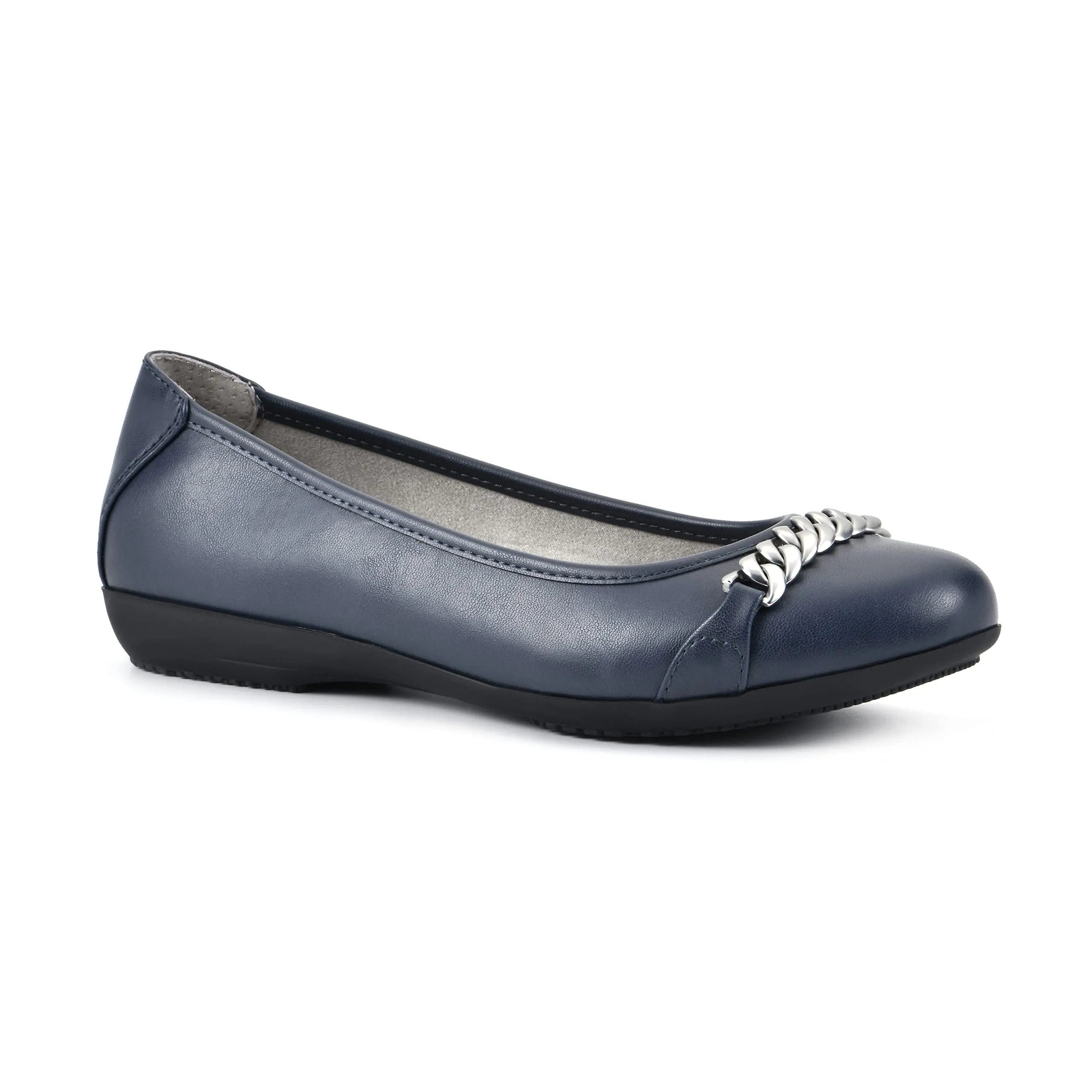 CLIFFS BY WHITE MOUNTAIN Charmed Women's Ballet Flat, Navy/Smooth, 7 M