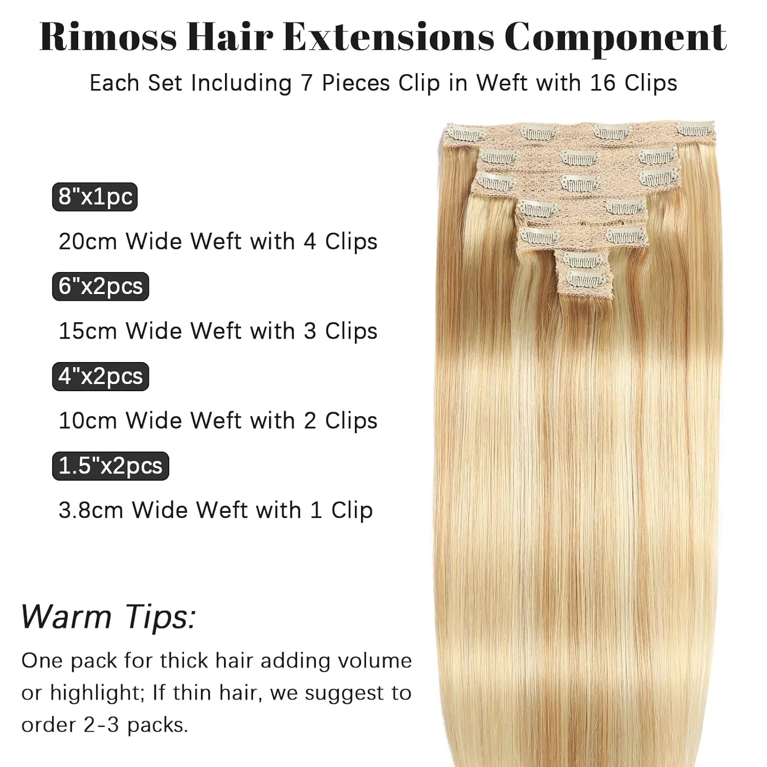 Clip in Hair Extensions Real Human Hair - 120g 22 Inch 7pcs, Dirty Blonde to Bleach Blonde Highlight - Soft Remy Hair Extensions Real Human Hair Clip ins for Women (22 Inch)