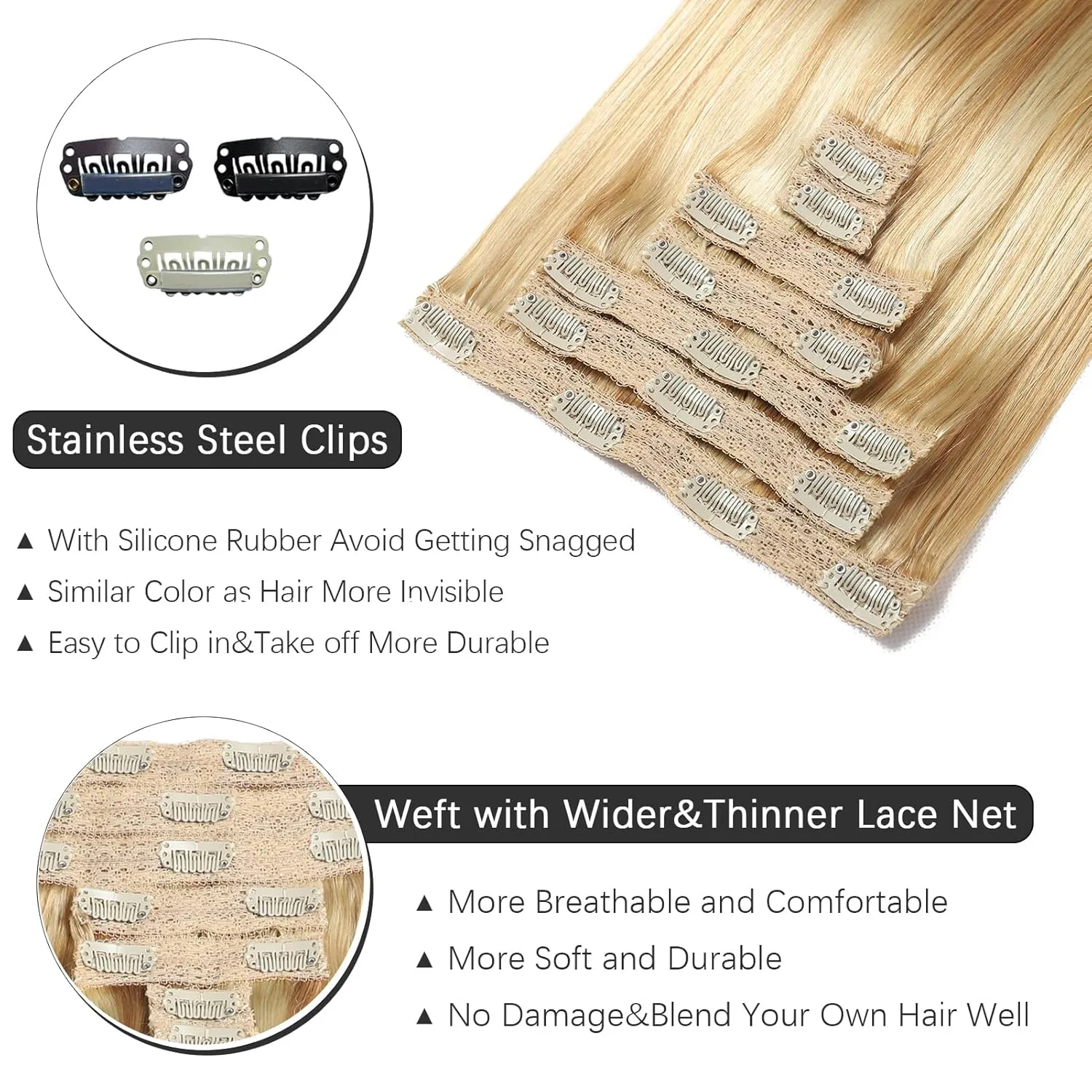 Clip in Hair Extensions Real Human Hair - 120g 22 Inch 7pcs, Dirty Blonde to Bleach Blonde Highlight - Soft Remy Hair Extensions Real Human Hair Clip ins for Women (22 Inch)