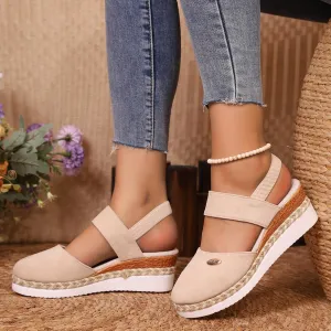 Closed Toe Wedges for Women,Women's Wide Width Espadrilles Platform Wedge Slingback Summer Dressy Sandals Comfortable Slip On Summer Casual Shoes