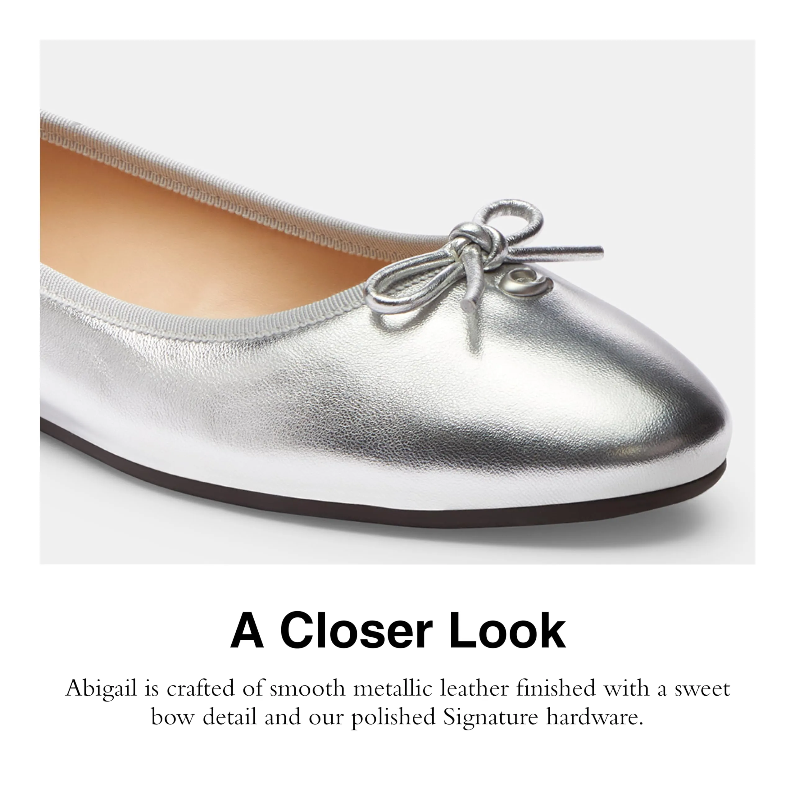Coach Women's Abigail Metallic Leather Ballet Flat, Silver, 11