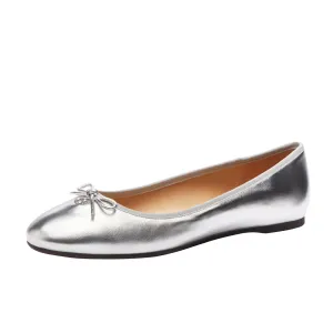 Coach Women's Abigail Metallic Leather Ballet Flat, Silver, 11