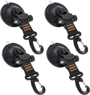 CONBOLA Suction Cups Hooks 4 Pieces Outdoor Car Camping Essentials Heavy Duty Upgraded Tie Down Suction Cup,Camper Accessories Strong Power for RV Boat Window Glass Camping Trap.(4 pcs,Orange)