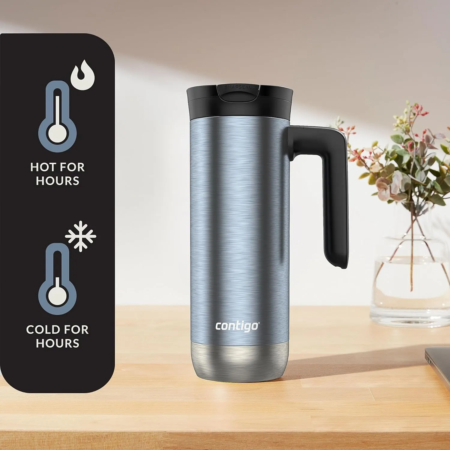 Contigo Superior 2.0 Stainless Steel Travel Mug with Handle Leak-Proof Lid Double-Wall Insulation for Hot & Cold Beverages 20oz Dark Ice Ideal for Commuting and Travel