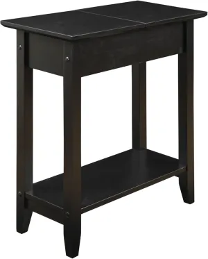 Convenience Concepts American Heritage Flip Top End Table 23" - Narrow Flip Top Side Table with Storage Compartment, Chairside End Table with Storage Shelf for Living Room, Family Room, Black