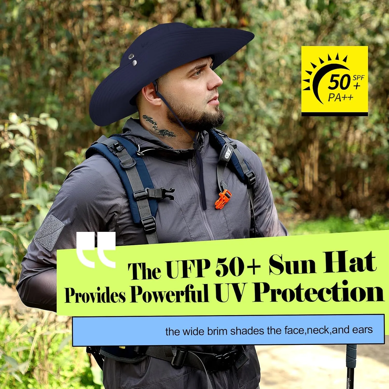 Cooling Bucket Hat UPF 50  Wide Brim Sun Hat for Women Men Lightweight Foldable Summer Hiking Fishing Hat Detachable Strap