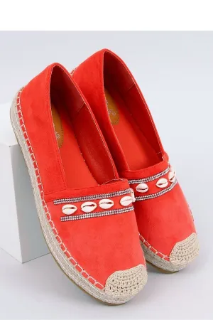 Coral Orange Espadrilles with Cowrie Shell and Crystal Detail