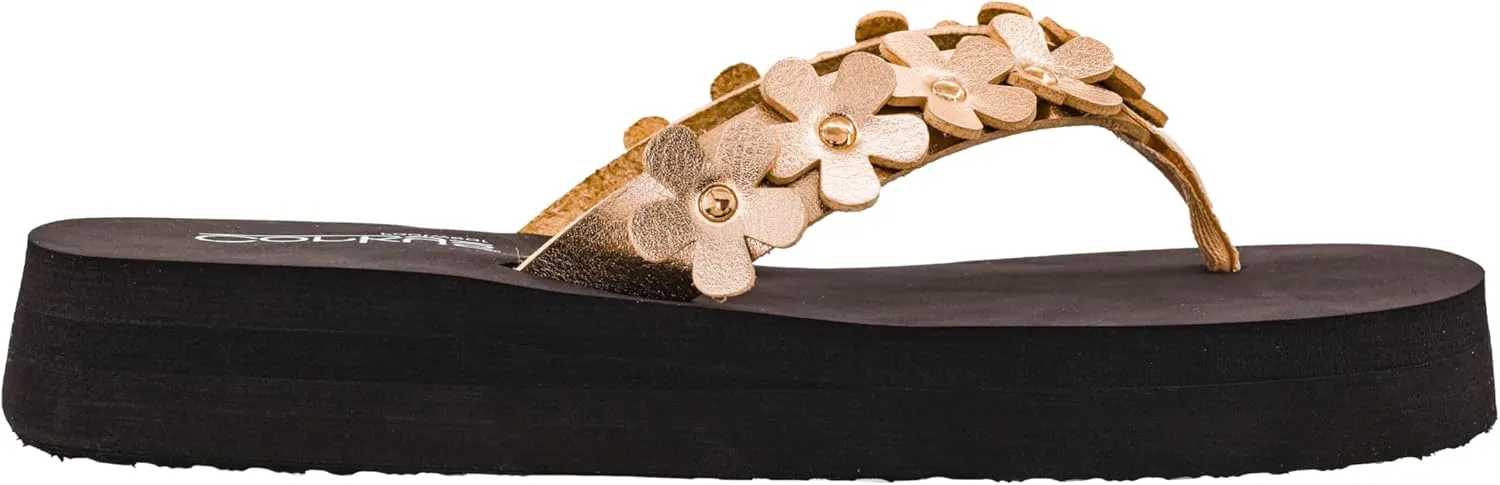 Corkys Footwear No Running Flip Flops - 'V' Strap Adorned With Flowers, Everyday Wear, Soft Footbed for All-Day Comfort, Effortless Slip-On Convenience