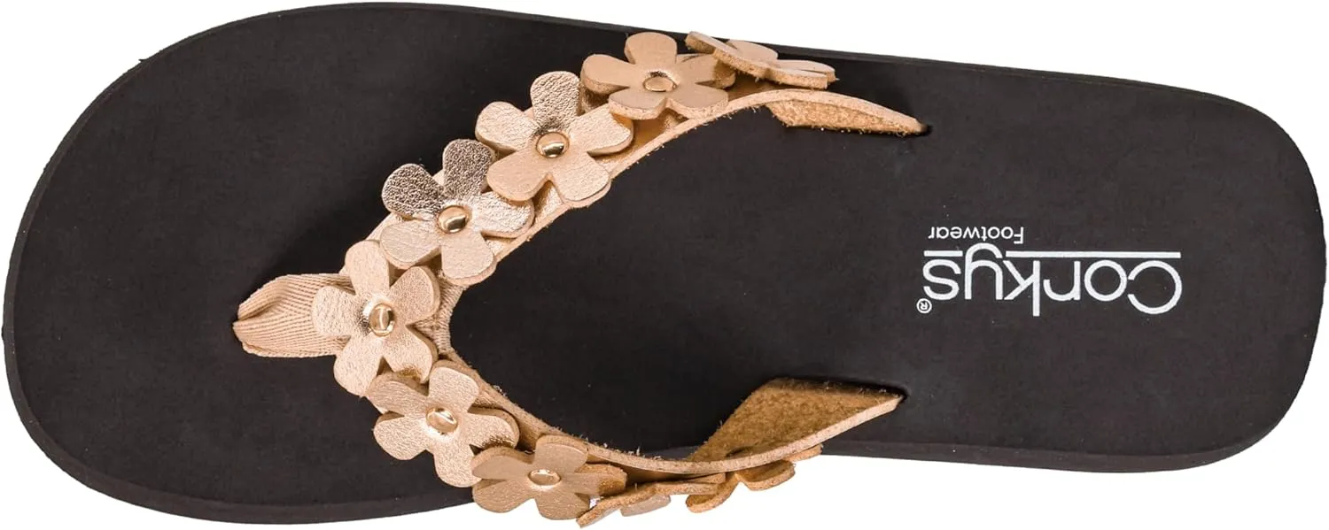 Corkys Footwear No Running Flip Flops - 'V' Strap Adorned With Flowers, Everyday Wear, Soft Footbed for All-Day Comfort, Effortless Slip-On Convenience