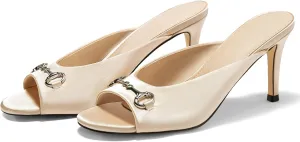 Coutgo Womens Heeled Mules Peep Toe High Heels Backless Dress Shoes Summer Slide Sandals with Metal Chain