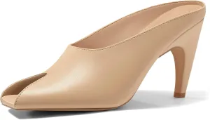 Coutgo Womens Kitten Heels Mules Open Peep Toe Slide Sandals Slip On Summer Dress Shoes