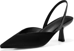 Coutgo Womens Slingback Kitten Heels Closed Pointed Toe Slip on Party Work Pumps Dress Shoes