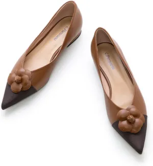 C.Paravano Women's Pointed Toe Two Tone Designer Ballet Flats - Leather Shoes for Dressy Casual Work Office Party