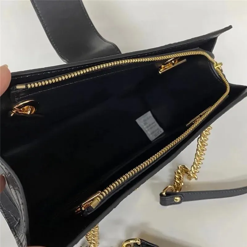 Crocodile Belly Skin Lady Gold Chain Purse Women's Flap Bag Genuine Real Alligator Leather Female Single Shoulder Bag
