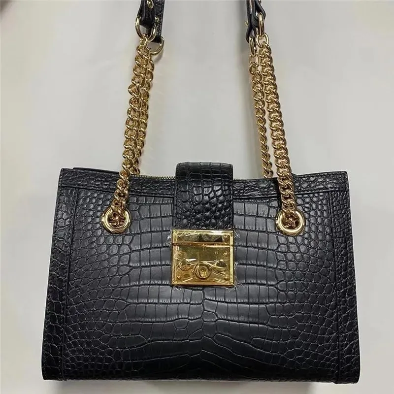 Crocodile Belly Skin Lady Gold Chain Purse Women's Flap Bag Genuine Real Alligator Leather Female Single Shoulder Bag