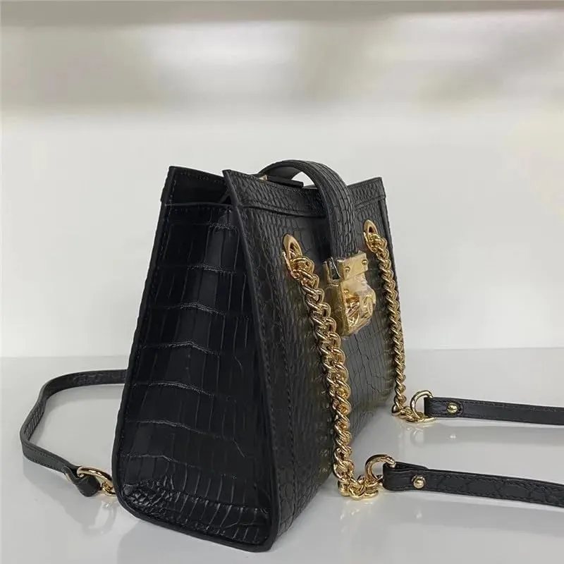 Crocodile Belly Skin Lady Gold Chain Purse Women's Flap Bag Genuine Real Alligator Leather Female Single Shoulder Bag