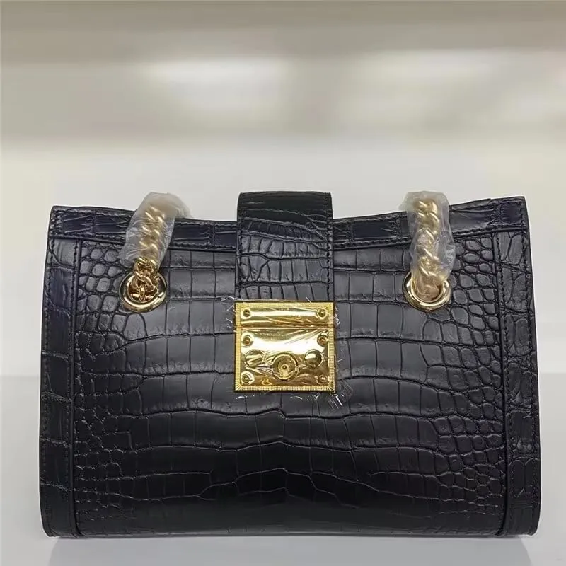 Crocodile Belly Skin Lady Gold Chain Purse Women's Flap Bag Genuine Real Alligator Leather Female Single Shoulder Bag