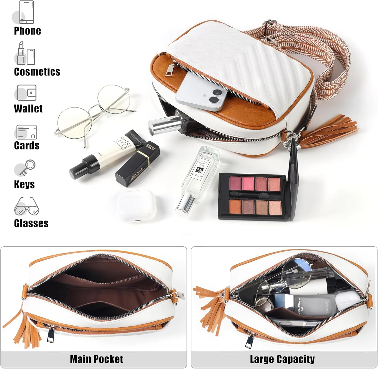 Crossbody Bags for Women Soft Leather Crossbody Purses Small Shoulder Handbags with Two Adjustable Straps