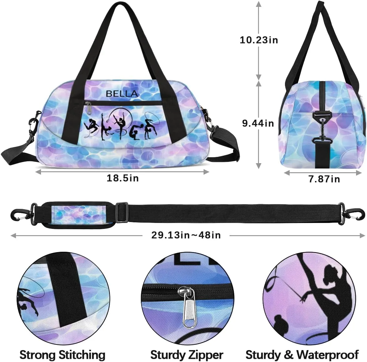 Custom Kids Sports Duffel Bag Abstarct Purple Blue Bokeh Pattern Gym Personalized Dance Gym Bag for Boys Girls Lightweight Weekender Travel Duffle Cheer Bag