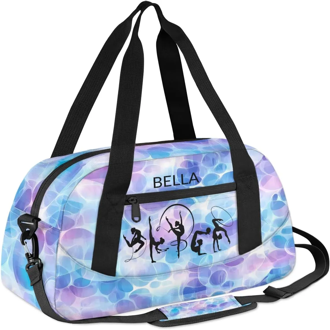 Custom Kids Sports Duffel Bag Abstarct Purple Blue Bokeh Pattern Gym Personalized Dance Gym Bag for Boys Girls Lightweight Weekender Travel Duffle Cheer Bag