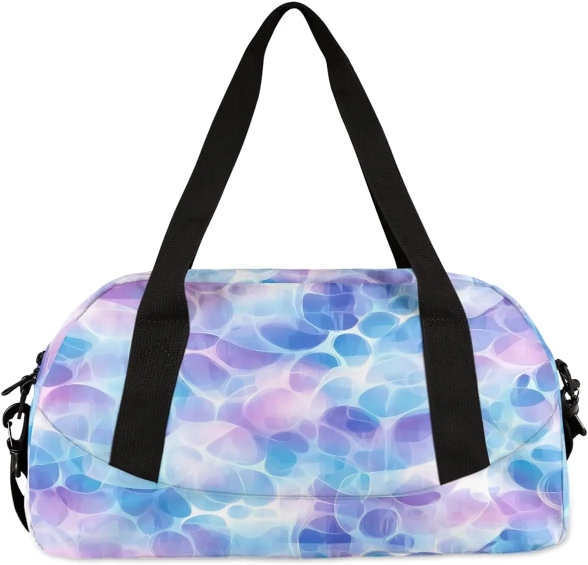 Custom Kids Sports Duffel Bag Abstarct Purple Blue Bokeh Pattern Gym Personalized Dance Gym Bag for Boys Girls Lightweight Weekender Travel Duffle Cheer Bag
