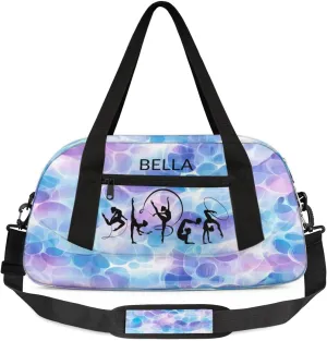 Custom Kids Sports Duffel Bag Abstarct Purple Blue Bokeh Pattern Gym Personalized Dance Gym Bag for Boys Girls Lightweight Weekender Travel Duffle Cheer Bag