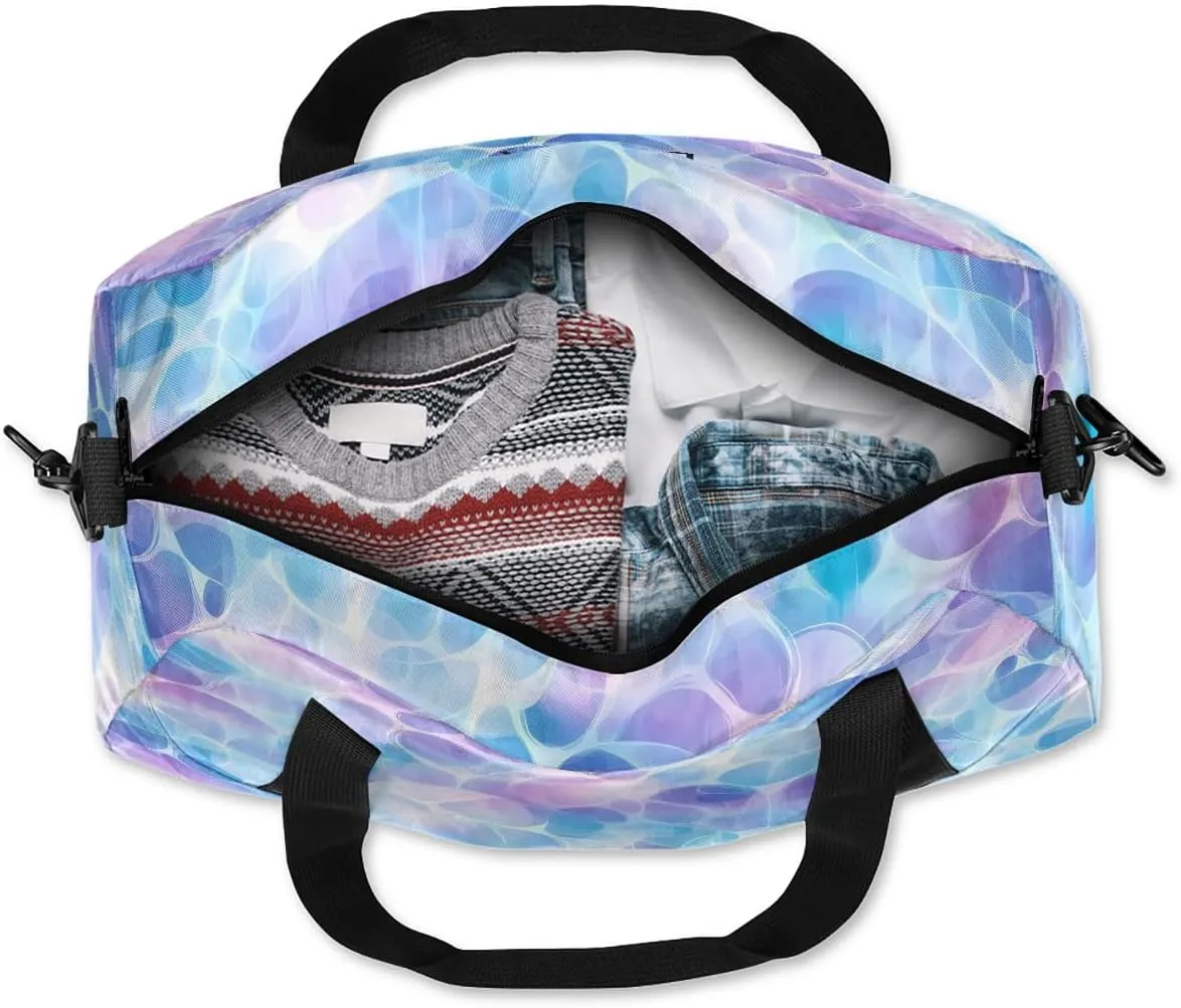 Custom Kids Sports Duffel Bag Abstarct Purple Blue Bokeh Pattern Gym Personalized Dance Gym Bag for Boys Girls Lightweight Weekender Travel Duffle Cheer Bag