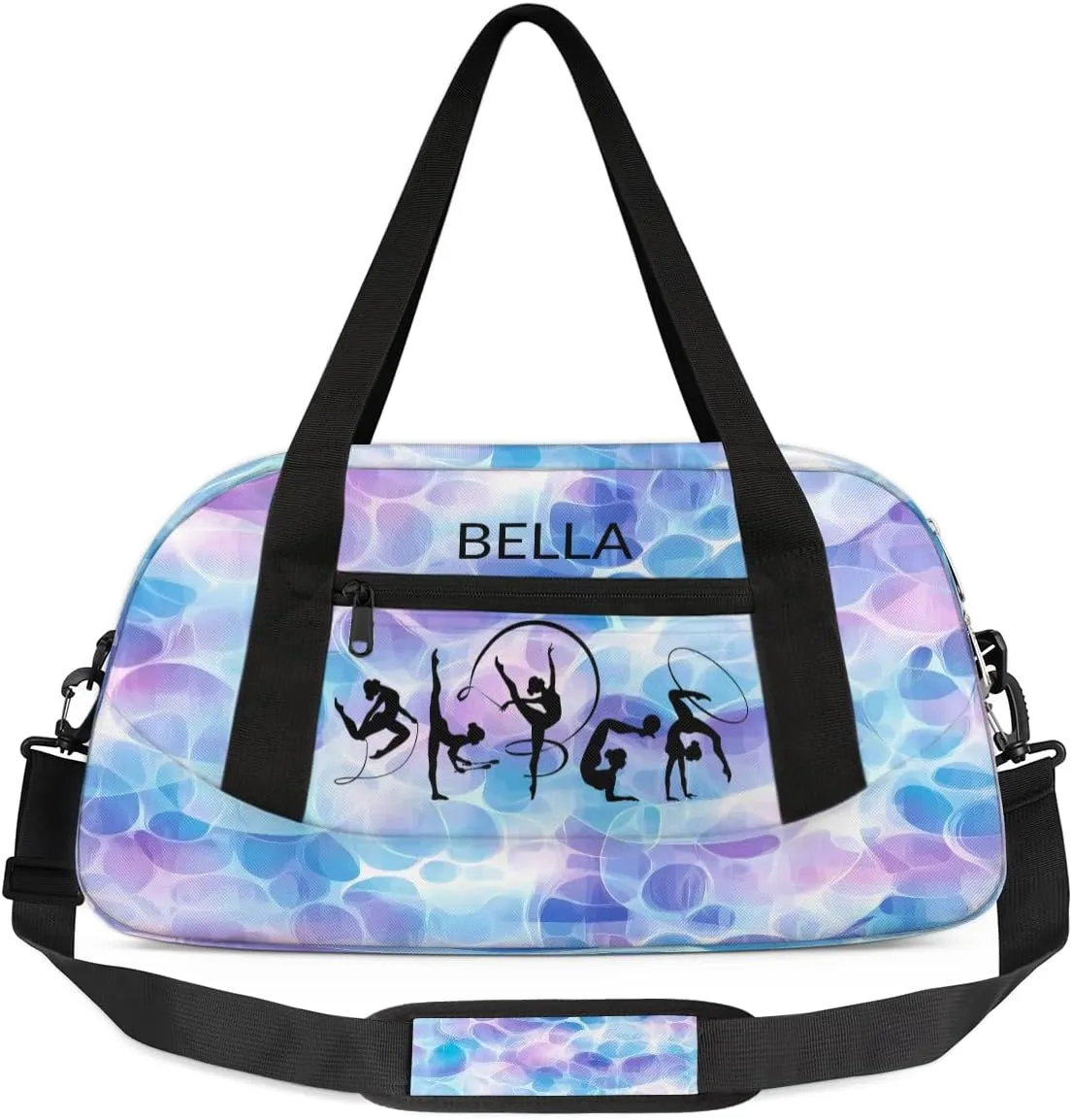Custom Kids Sports Duffel Bag Abstarct Purple Blue Bokeh Pattern Gym Personalized Dance Gym Bag for Boys Girls Lightweight Weekender Travel Duffle Cheer Bag