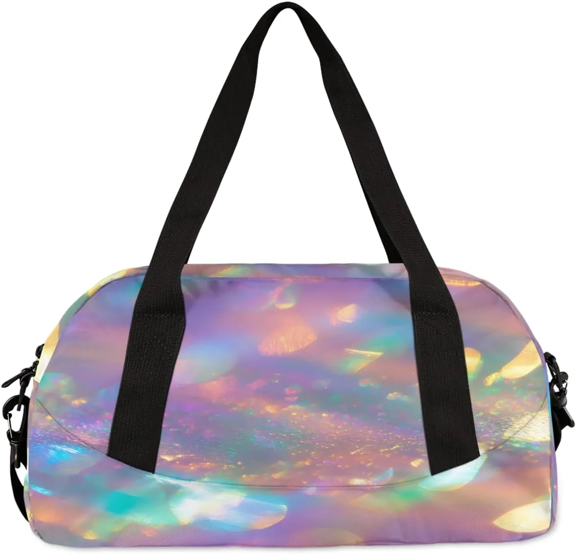 Custom Kids Sports Duffel Bag Iridexcent Glitter Love Yoga Personalized Dance Gym Bag for Boys Girls Lightweight Weekender Travel Duffle Cheer Bag