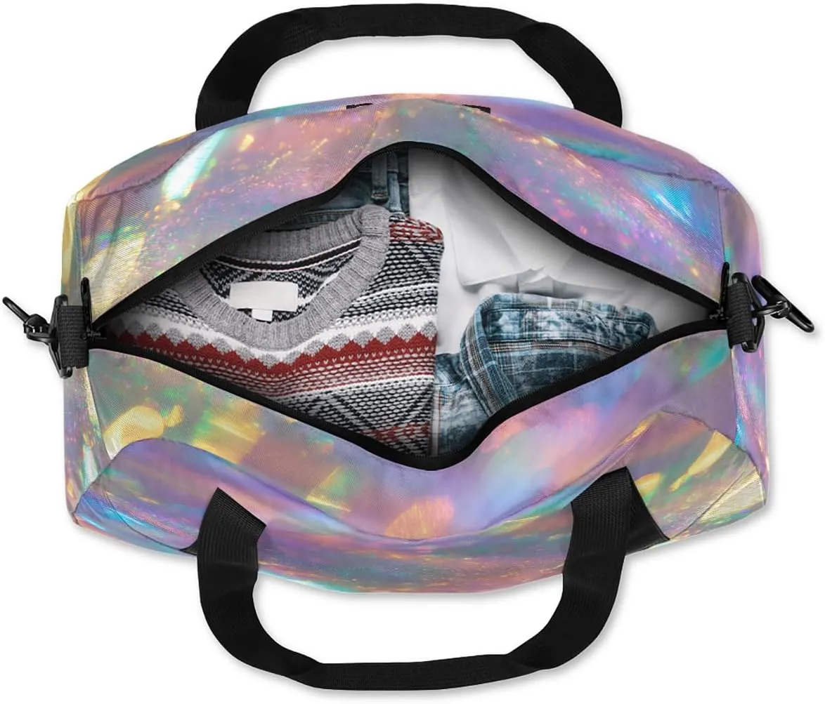 Custom Kids Sports Duffel Bag Iridexcent Glitter Love Yoga Personalized Dance Gym Bag for Boys Girls Lightweight Weekender Travel Duffle Cheer Bag