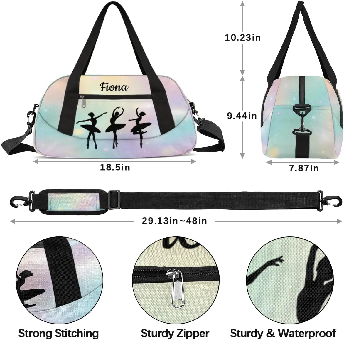 Custom Kids Sports Duffel Bag Pastel Colored Blurred Stars Ballet Personalized Dance Gym Bag for Boys Girls Lightweight Weekender Travel Duffle Cheer Bag