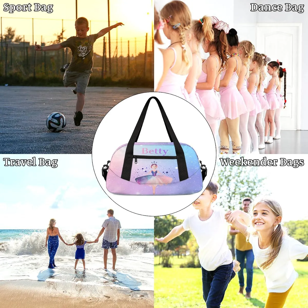 Custom Kids Sports Duffel Bag Pastel Gradient Ice Cream Ballet Girls Personalized Dance Gym Bag for Boys Girls Lightweight Weekender Travel Duffle Cheer Bag