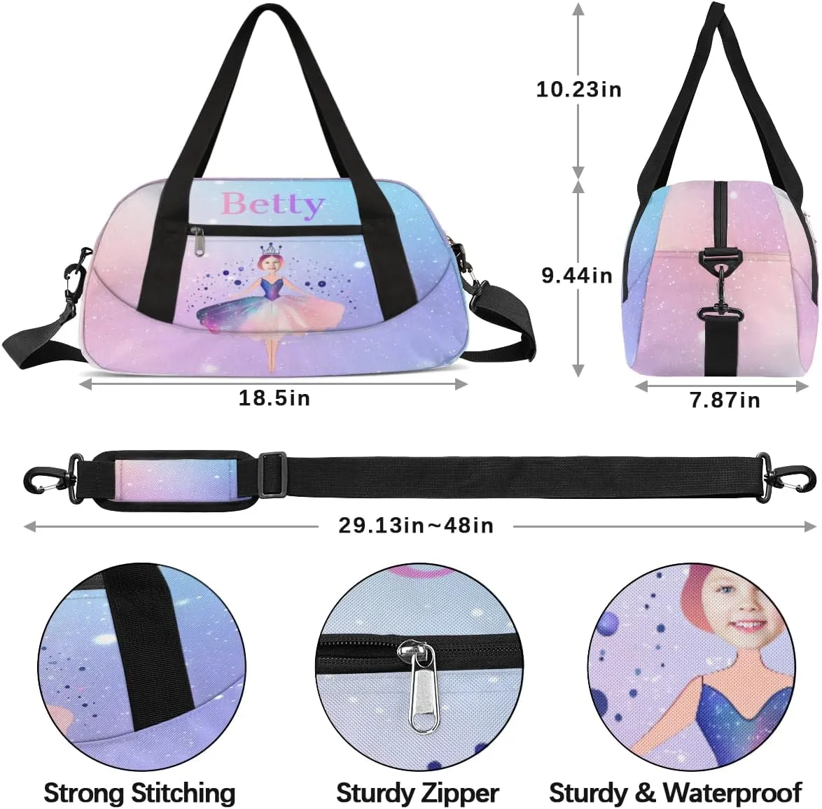 Custom Kids Sports Duffel Bag Pastel Gradient Ice Cream Ballet Girls Personalized Dance Gym Bag for Boys Girls Lightweight Weekender Travel Duffle Cheer Bag