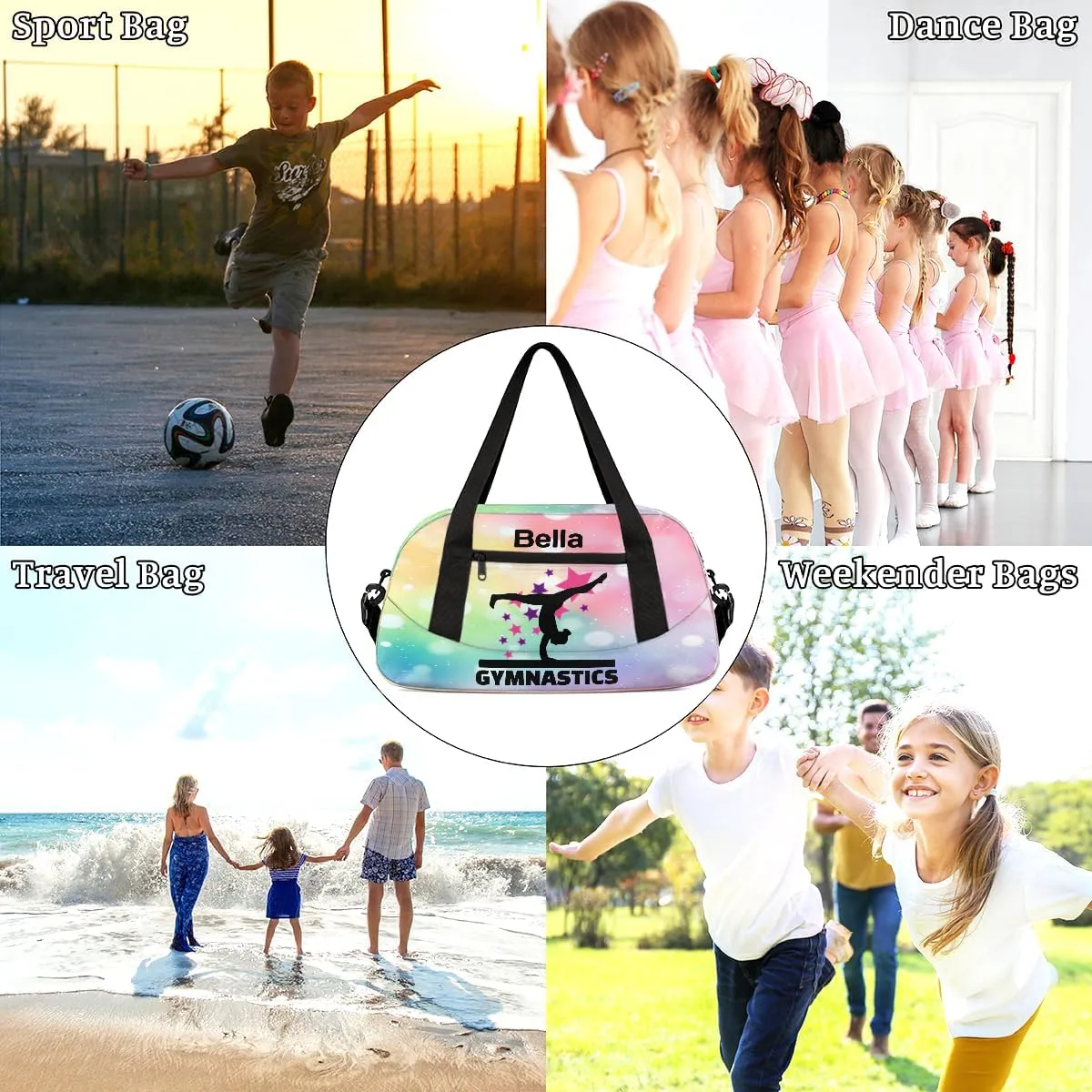 Custom Kids Sports Duffel Bag Pastel Pink Gradient Blurred Gym Personalized Dance Gym Bag for Boys Girls Lightweight Weekender Travel Duffle Cheer Bag