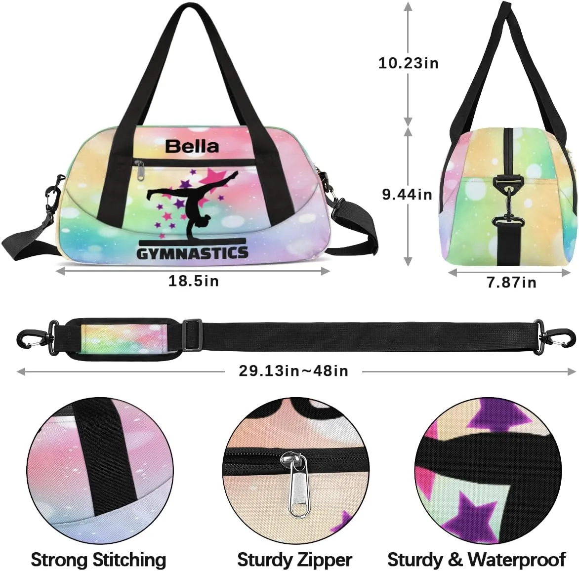 Custom Kids Sports Duffel Bag Pastel Pink Gradient Blurred Gym Personalized Dance Gym Bag for Boys Girls Lightweight Weekender Travel Duffle Cheer Bag